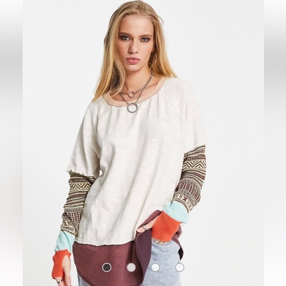 Free People Skater Tee with Knit Pattern Sleeve - Picture 1 of 11